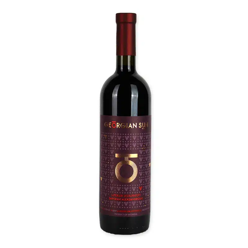 Georgian Sun Aleksandrouli Saperavi is een fruitige rode wijn van twee Georgische druiven. Zacht, fris en karaktervol. Soepel en evenwichtig.