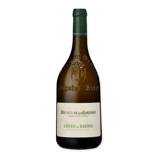 Ontdek Côtes du Rhône Blanc aoc 'Brunel de la Gardine', een witte wijn uit Frankrijk met aroma's van witte bloemen en abrikoos en een verfrissende finish. Ideaal voor elke gelegenheid.