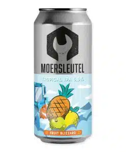 Duik in de wereld van De Moersleutel met de Fruit Blizzard NEIPA, een Nederlandse New England IPA boordevol tropisch fruit en een vleugje citrus. Perfect voor elke gelegenheid.