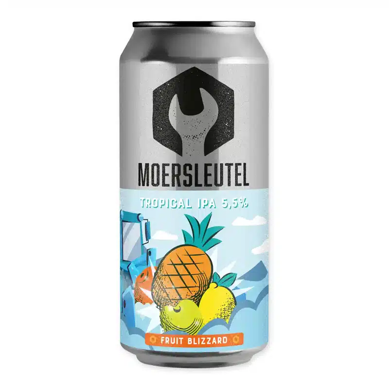 Duik in de wereld van De Moersleutel met de Fruit Blizzard NEIPA, een Nederlandse New England IPA boordevol tropisch fruit en een vleugje citrus. Perfect voor elke gelegenheid.