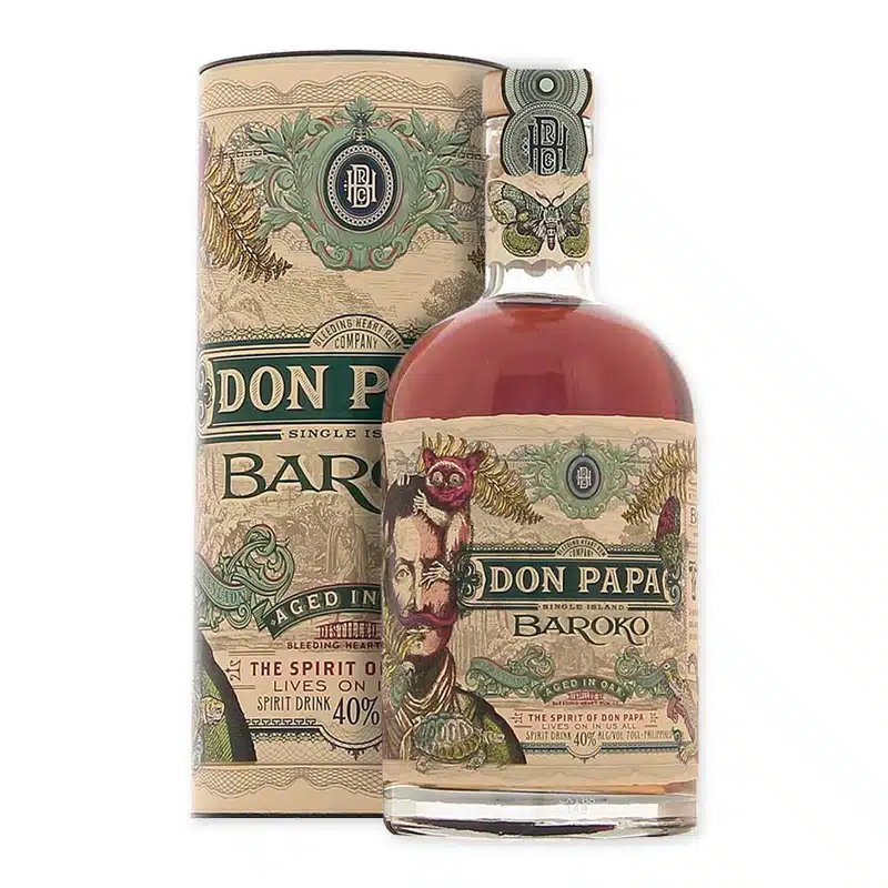 Ervaar de luxe van Don Papa Baroko, een Filippijnse rum met rijke tonen van vanille en karamel, ideaal voor zowel puur genot als verfijnde cocktails.