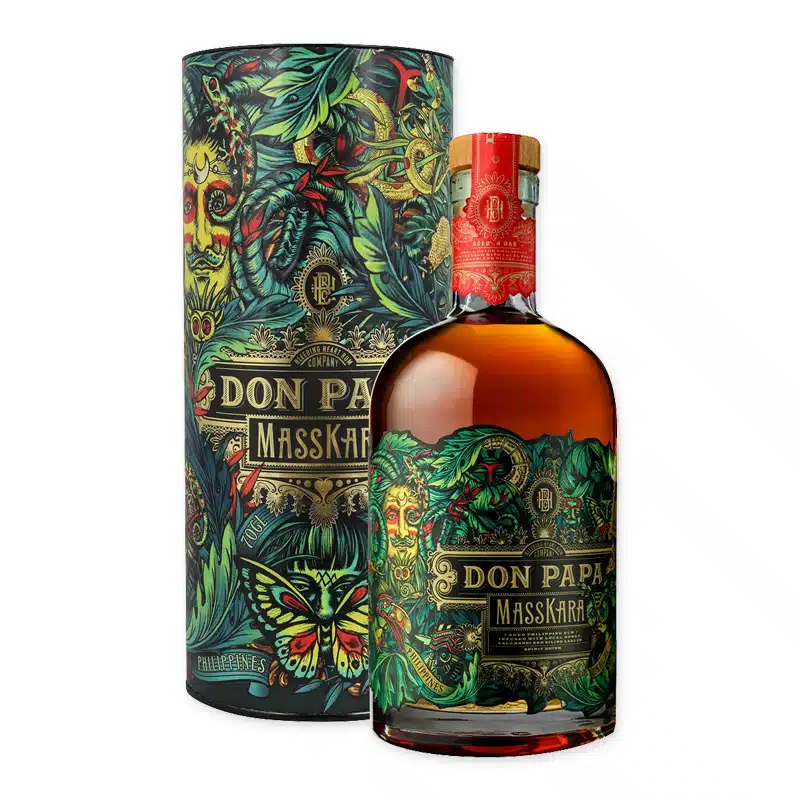 Ontdek Don Papa Masskara, een premium rum met diepe, rijke smaken van vanille en specerijen, perfect voor een cocktail of puur genot.