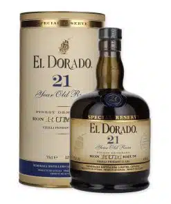 Ontdek El Dorado 21 Year Old Special Reserve, een bekroonde rum met rijke smaken van donkere chocolade en toffee, perfect voor een luxe genietmoment.