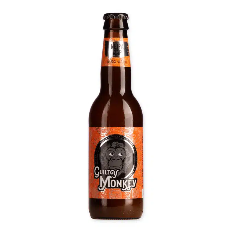 Ervaar Guilty Monkey NEIPA AAP, een New England IPA die uitblinkt in tropische smaken en een zacht mondgevoel. Perfect voor elke gelegenheid!