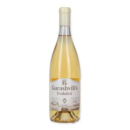 Ontdek Gurashvili Deduleti, een exceptionele Georgische amber wijn, vol met smaken van rijp geel fruit, honing en een subtiele kruidigheid. Perfect voor liefhebbers van rijke, traditionele wijnen.