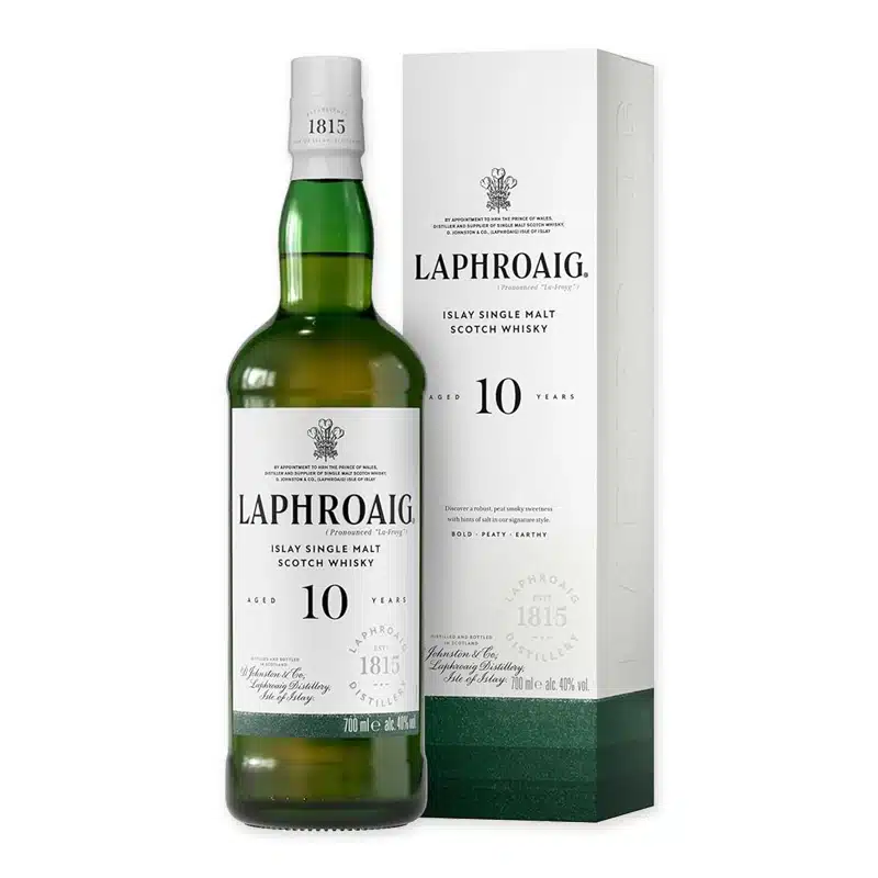 Ontdek Laphroaig 10-year-old, de uitgesproken Schotse single malt whisky met unieke rokerige tonen en een rijke geschiedenis. Ideaal voor avondgenot.