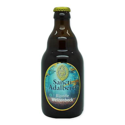 Geniet van de Sancti Adalberti Blonde Weizenbock, een ambachtelijk Nederlands bier met een rijke smaak van bananen en kruidnagel. Ideaal bij traditionele gerechten.