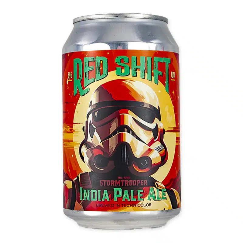 Ontdek Stormtrooper Beer Red Shift: een dieprood speciaalbier met subtiele aroma's van karamel, perfect voor bij de barbecue of als verfrissende dorstlesser.