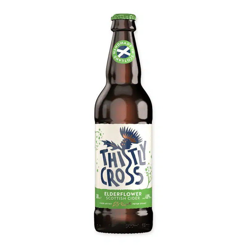 Proef de elegantie van Thistly Cross Elderflower, een unieke cider met vlierbloesem uit Schotland. Ideaal voor elke gelegenheid. Bestel nu voor een verfrissende ervaring!