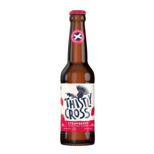 Ontdek Thistly Cross Strawberry, de verfrissende cider uit Schotland met rijke aardbeiensmaak. Ideaal voor zomerse dagen en speciale gelegenheden.