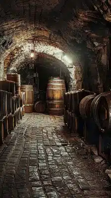 Historische wijnkelder met houten vaten – uitleg over wat wijn is en waar het vandaan komt