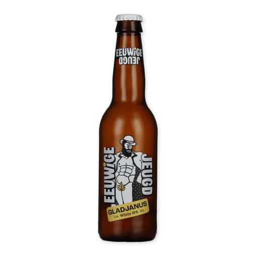 Proef de unieke Gladjanus White IPA van De Eeuwige Jeugd, perfect voor elke gelegenheid met z'n lichte, frisse smaak met hints van citrus en bloemen. Ideaal voor liefhebbers van unieke Nederlandse brouwkunst.