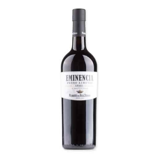 Eminencia Pedro Ximenez Sherry is intens zoet met rozijnen, vijgen en mokka. Perfect bij chocolade, notendesserts of blauwe kaas.