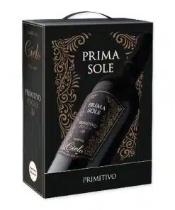Cielo Primasole Primitivo in 3L BiB. Krachtig rood uit Puglia met 4.0 Vivino-score. Lang houdbaar, vol smaak, uitstekende prijs-kwaliteit.