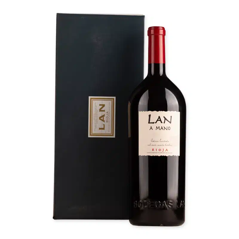 Bodegas LAN Rioja A Mano Edición Limitada Magnum: krachtige Rioja met donker fruit, specerijen en houttonen. Luxe geschenkdoos, ideaal cadeau.