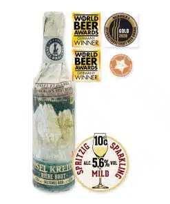 Insel Kreide 75cl (5,6%) is een verfijnde Bière de Champagne van Insel-Brauerei. Fruitige tonen van druif en peer, droge afdronk en feestelijk karakter.