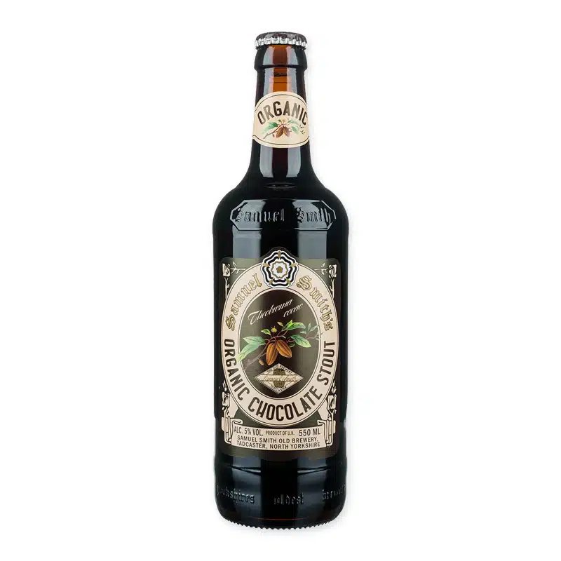 Samuel Smith Organic Chocolate Stout: rijke Engelse stout met biologische cacao. Romig, vol en perfect bij desserts of als luxe dessertbier.