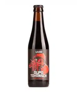 Laugar Aupa Tovarisch is een krachtige Russian Imperial Stout (10%) met tonen van koffie, chocolade en karamel. Vol, romig en intens.
