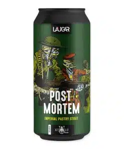 Laugar Post Mortem is een krachtige Imperial Pastry Stout (11%) met tonen van cacao, vanille en koffie. Rijk, romig en verleidelijk.